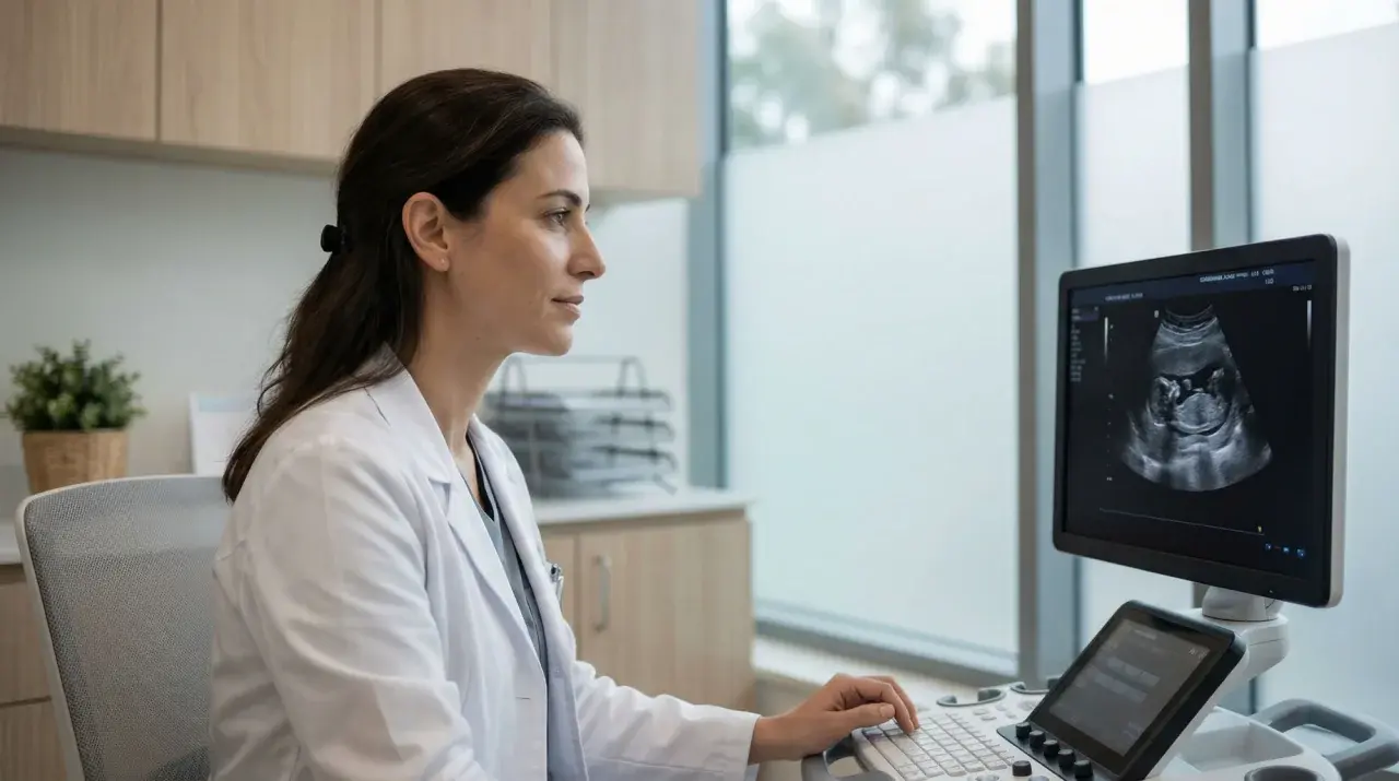 Medical advisor reviewing ultrasound diagnostics